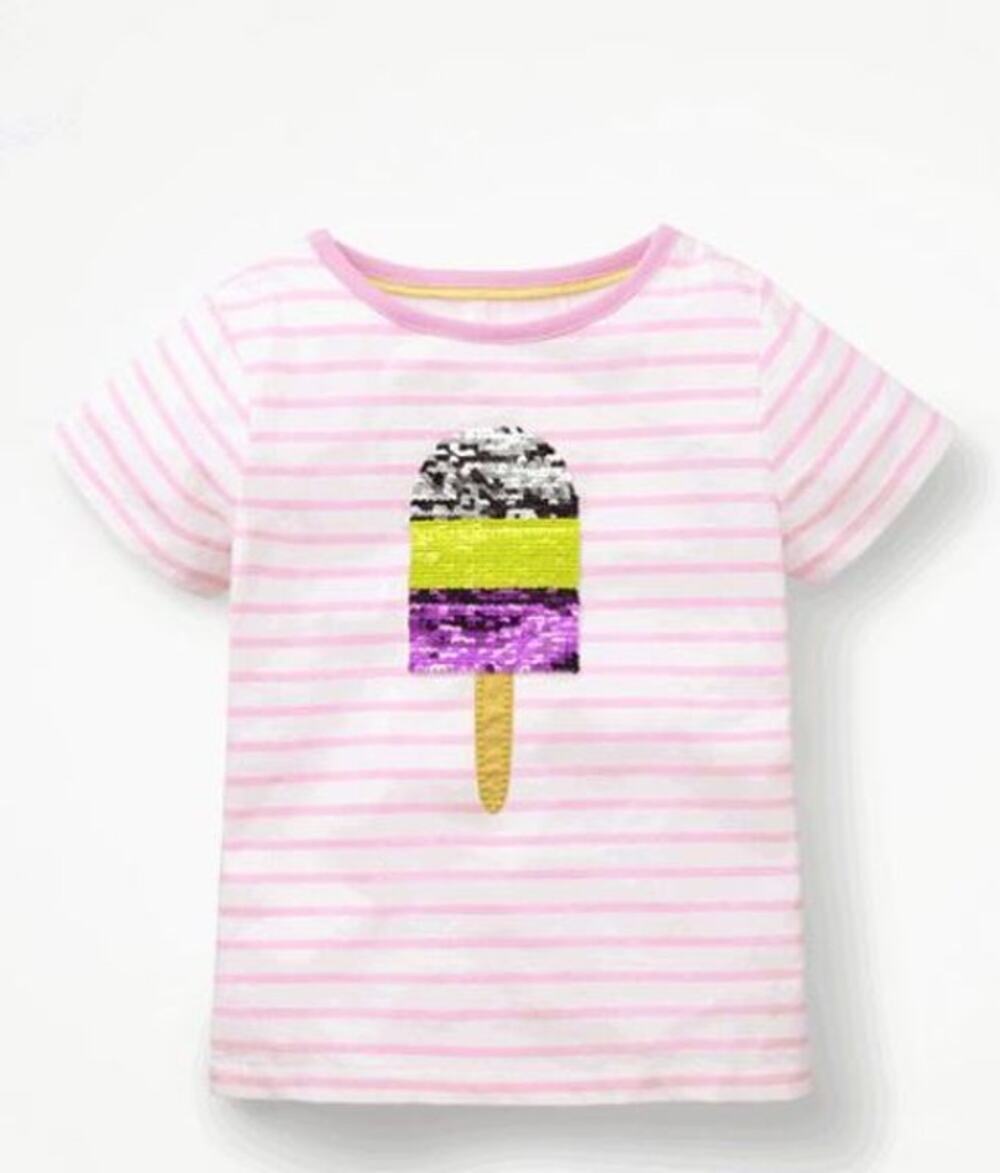 Mini Boden Flip Sequin Striped Pink Ice Pop Popsicle T-Shirt